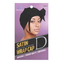 DREAM W-SATIN WRAP CAP DELUXE BLACK 12/pk